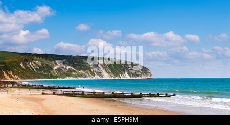 Swanage Beach and white cliffs, Dorset, Jurassic Coast, England, United Kingdom, Europe Stock Photo