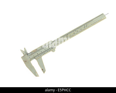 Close up photo of an old micrometer on a white background. Stock Photo
