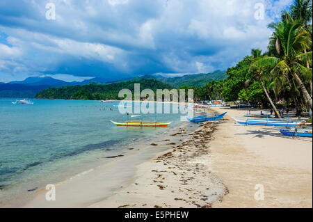 Beach in front of the New wonder of the world, the Puerto Princesa underground river, UNESCO Site, Palawan, Philippines Stock Photo