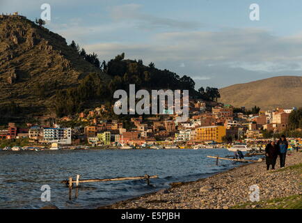 Copacabana Beach in the late afternoon, Lake Titicaca, Bolivia, South America Stock Photo