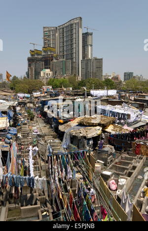 Dhobi Ghat, the main city laundries at Mahalaxmi, Mumbai, India, Asia Stock Photo