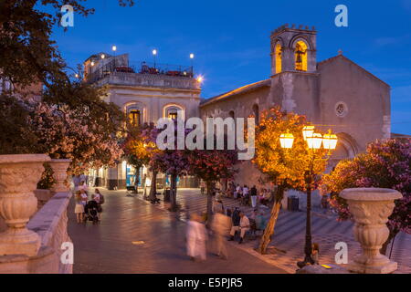 Main Square at dusk, Taormina, Sicily, Italy, Europe Stock Photo