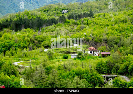 View from above to the small village in Montenegro mountains. Stock Photo