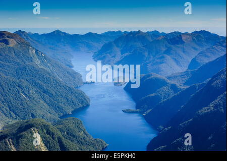 Aerial of a huge fjord in Fiordland National Park, UNESCO World Heritage Site, South Island, New Zealand, Pacific Stock Photo