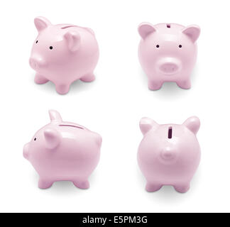 Set of pink piggy bank isolated on white background Stock Photo