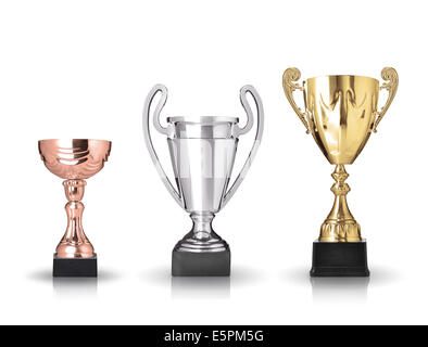 three different kind of trophies. Isolated on white background Stock Photo