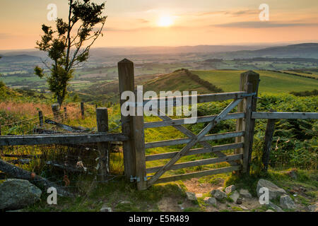 Sunset over Wales from Corndon Hill, Powys, Wales Stock Photo