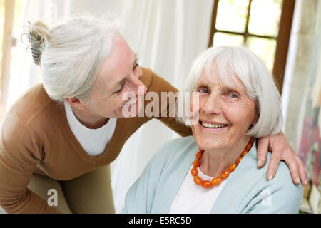 80 year old woman with her daughter. Stock Photo