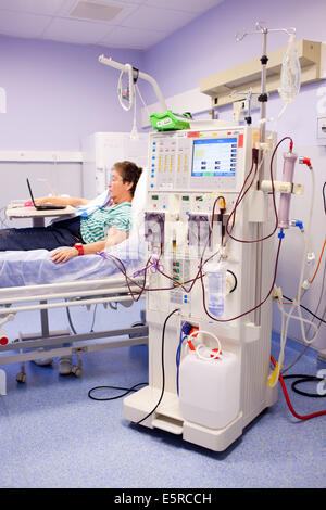 Haemodialysis, Patient undergoing haemodialysis treatment, Limoges hospital, France. Stock Photo