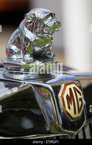 MG emblem on the radiator grill of a 1953 Model MG TD, British Stock