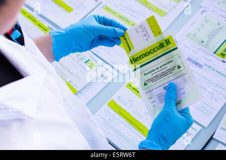 Hemoccult test in laboratory. Stock Photo