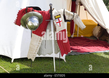 Medieval sword and tunic at the re-enactment of the battle of Tewkesbury. 2014 Stock Photo