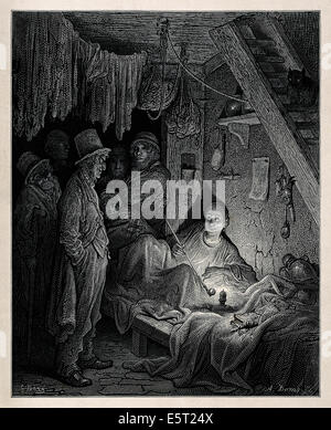 The Lascar's Room - Opium Smoking from 'The Mystery of Edwin Drood' by Charles Dickens, Illustration by Gustave Dore from  'London, a Pilgrimage', published 1872. Stock Photo