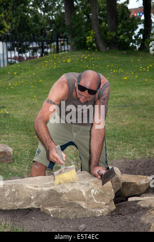 Southport, Merseyside, UK.  5th August, 2014.   Hard Landscape under construction as Flower Show preparations get underway in Victoria Park Southport showgrounds for the UK’s largest independent flower show.   It was originally started in 1924 by the local council, but since 1986 it has been operated by Southport Flower Show company, which is a registered charity. It is held annually for four days in late August and has attendances of over 80,000 people.  Credit:  Mar Photographics/Alamy Live News. Stock Photo