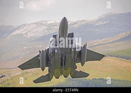 F15-E Strike Eagle low level in Wales Stock Photo