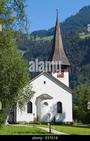 Lauterbrunnen village church, Berne Canton, Switzerland. Stock Photo