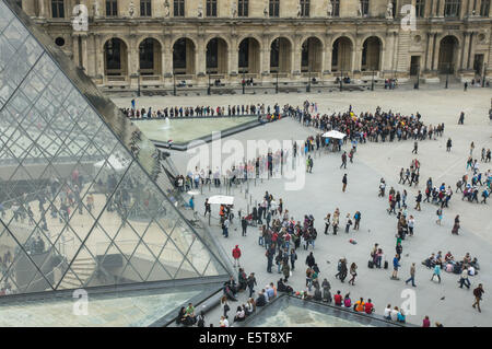 Visitors and tourists queue at the entrance of Louvre Museum Paris, France Stock Photo