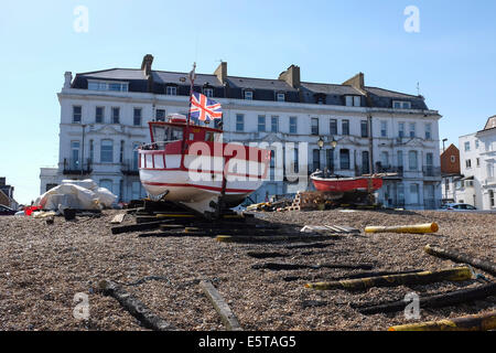 British fishing boat moored on the beach of Deal, Kent, UK Stock Photo