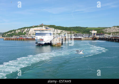 Wake of a ferry leaving the Port of Dover, England, UK. The Castle of Dover in the background. Stock Photo