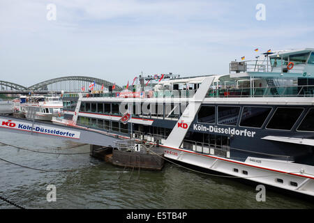 Ferry Cologne-Dusseldorf docked in the riverside of the River Rhine, Cologne, Germany Stock Photo