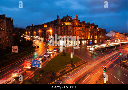 Early evening, night, picture of Charing Cross Junction with rush hour traffic. Stock Photo