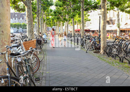 Lots of bikes parked on the streets in Maastricht, Limburg Province, Netherlands Stock Photo