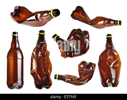 Collection of brown plastic bottles isolated on white Stock Photo
