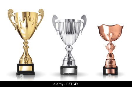 three different kind of trophies. Isolated on white background Stock Photo