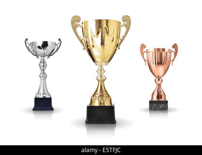 three different kind of trophies. Isolated on white background Stock Photo