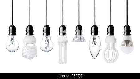 Set of different light bulbs isolated on white Stock Photo