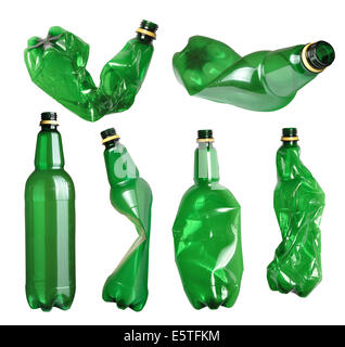 Green Plastic bottles isolated on white background Stock Photo - Alamy