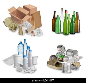 Samples of trash for recycling isolated on white background Stock Photo