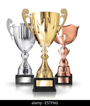 three different kind of trophies. Isolated on white background Stock Photo