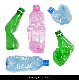 Used crumpled plastic bottles isolated on white Stock Photo