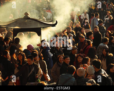 Large crowd at Senso-ji for Japanese New Year, Hatsumode, Asakusa, Tokyo, Japan Stock Photo