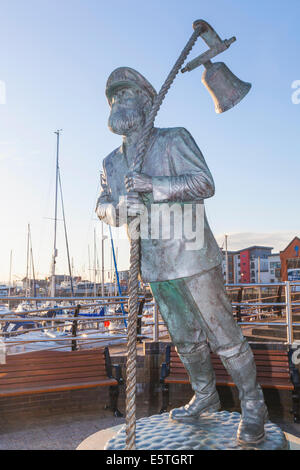 Wales, Glamorgan, Swansea, Swansea Docks, Statue of Captain Cat from the Dylan Thomas Book 'Under Milk Wood' Stock Photo