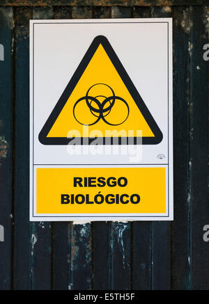 Warning sign, "Riesgo Biologico", biohazard warning Stock Photo