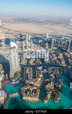 View over Dubai from Burj Khalifa, Dubai, United Arab Emirates, Middle East Stock Photo