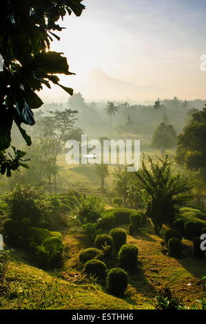 Early morning view of the countryside surrounding the temple complex of Borobodur, UNESCO Site, Java, Indonesia, Southeast Asia