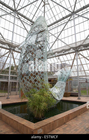 Standing glass fish sculpture by Frank Gehry (1986) at Minneapolis sculpture gardens, Minnesota, USA. Stock Photo