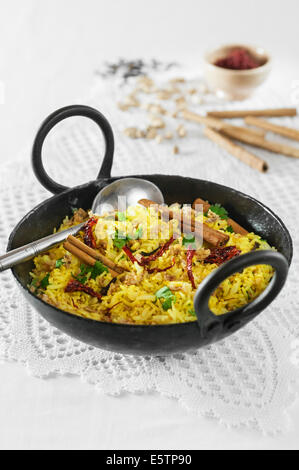 Pilau rice in karahi cooking pot Stock Photo