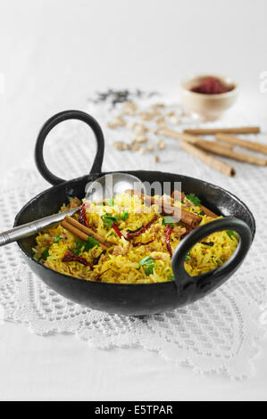 Pilau rice in karahi cooking pot Stock Photo