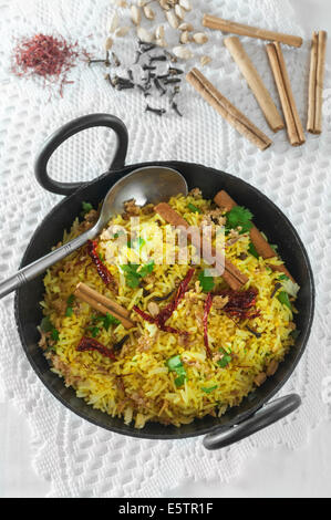 Pilau rice in karahi cooking pot Stock Photo