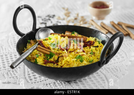 Pilau rice in karahi cooking pot Stock Photo