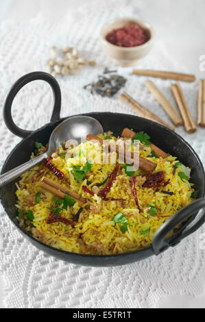 Pilau rice in karahi cooking pot Stock Photo