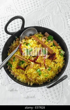 Pilau rice in karahi cooking pot Stock Photo