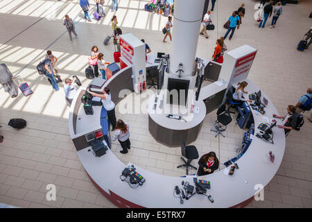 Looking down on Moneycorp currency exchange desk in airport departure lounge. Stock Photo