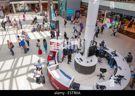 Looking down on Moneycorp currency exchange desk in airport departure lounge. Stock Photo