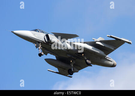 SAAB J-39 Gripen fighter jet in flight Stock Photo