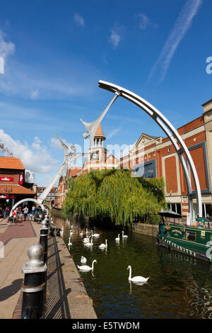 'Empowerment' Sculpture over the River Witham by the Waterside shopping Centre, Lincoln Stock Photo